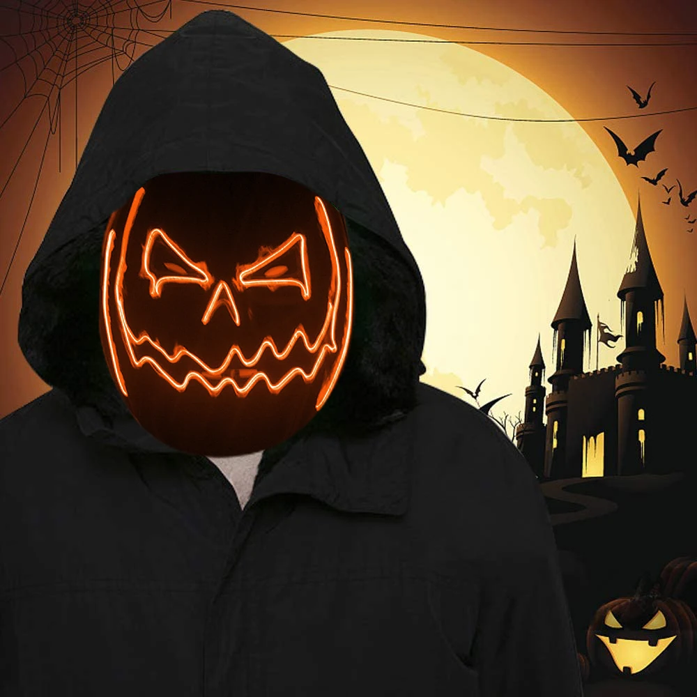 

LED Mask Halloween Party Pumpkin Masquerade Masks Neon Light Glow Night Horror Masks Glowing Mask Festival Decoration 2Colors