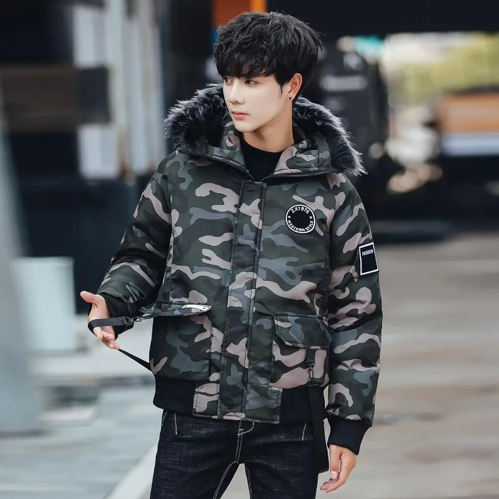 Winter Men Streetwear Winter Jacket Camouflage Hooded Warm Parkas Short Style Thick Parka Hombre Windproof Outwear LBZ141