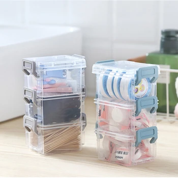 

Transparent Multi-layer Box Magic Buckle Storage Box Overlay With Cover Stationery Finishing Box Jewelry Box Office Debris Box