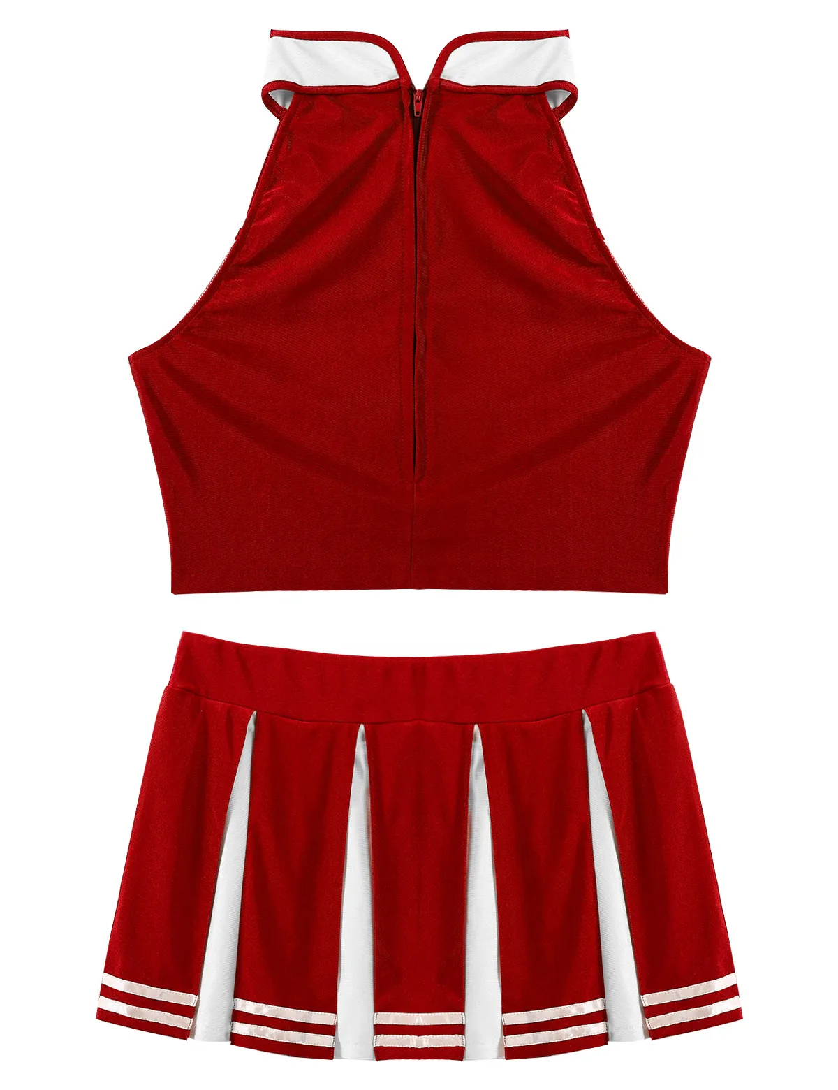 Women Adults Cheerleader Uniform Performance Outfit Japanese Schoolgirl Cosplay Costume Sleeveless Crop Top Mini Pleated Skirt