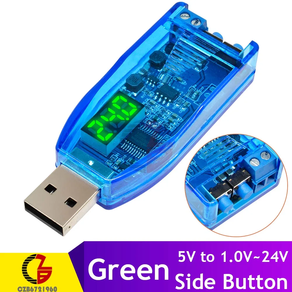 DC-DC цифровой USB понижающий регулятор напряжения 5 В до 3,3 в 12 В 24 в усилитель понижающий преобразователь ПИТАНИЕ ТРАНСФОРМАТОР вольтметр - Цвет: Side Button Green