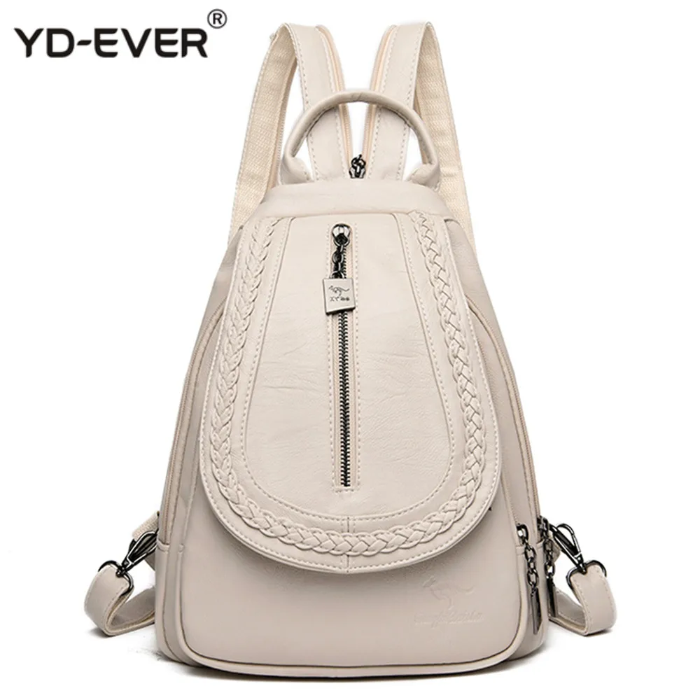 

3-in-1 Female White Backpack Luxury Women Bagpack Fashion Woven Leather Chest Bag Backpack For Teenage Girls Sac A Dos Mochilas