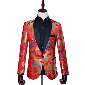

Classic Men's Gold Embroidered Suit Set Decoration Shawl Collar Jacquard Men's Party Wedding Prom Singer Stage Costume