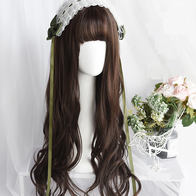 

Lolita Daily Cosplay Wigs Heat Resistant Fiber Synthetic Hair Four Colors Long Loose Wave Kinky Wave Curly Hair+free hair cap