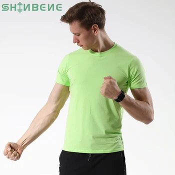 

SHINBENE Breathable Cotton Running Training T-shirt Men Slim Fit Plain Athletic Sport Tee Workout Gym Short-Sleeve Shirts M-XXXL