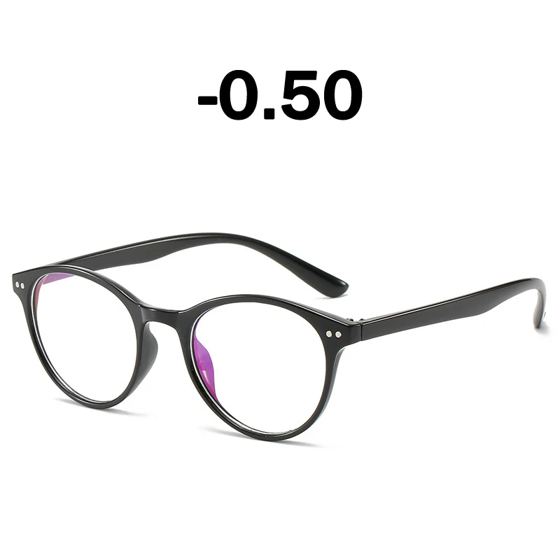 Elbru Классический круглый готовой Glassses Для женщин Для мужчин прозрачные линзы оптические оправы для очков с диоптриями-0,5 1,0 1,5 2,0 2,5~ 6,0 - Цвет оправы: Black -0.50