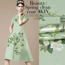 Птица на ветках зеленый цветочный натуральный шелковая ткань с принтом из натурального шелка Cheongsam ткань платье эластичный атлас