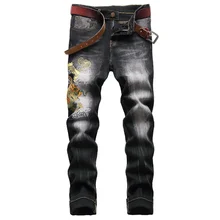 Pantalones vaqueros elásticos con bordado Tie dye para hombre, jeans de Hip hop para monopatín, jeans ajustados elásticos para hombre, ropa de calle, 2021