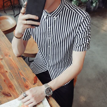 

Men Shirts Male Short-sleeved Mens Shirt Breathable Striped Slim Summer Korean Style Trendy School Students Fashion New 5 Colors