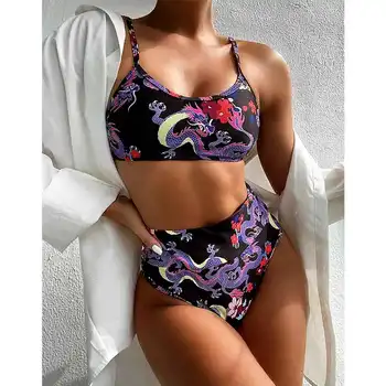 

Misswim Sexy bandeau bikini 2020 women Dragon print swimsuit women High waist swimwear female Vintage bathing suit Bathers New