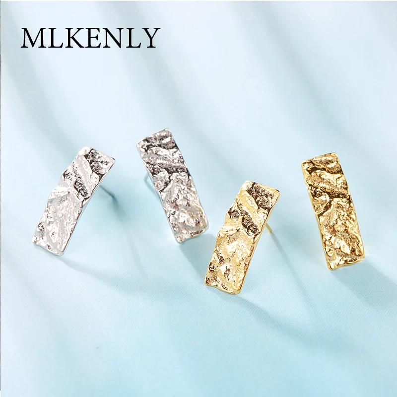 

MLKENLY 925 Silver Stud Earrings INS Wind Simple Irregular Hammer Tin Paper Earrings for women