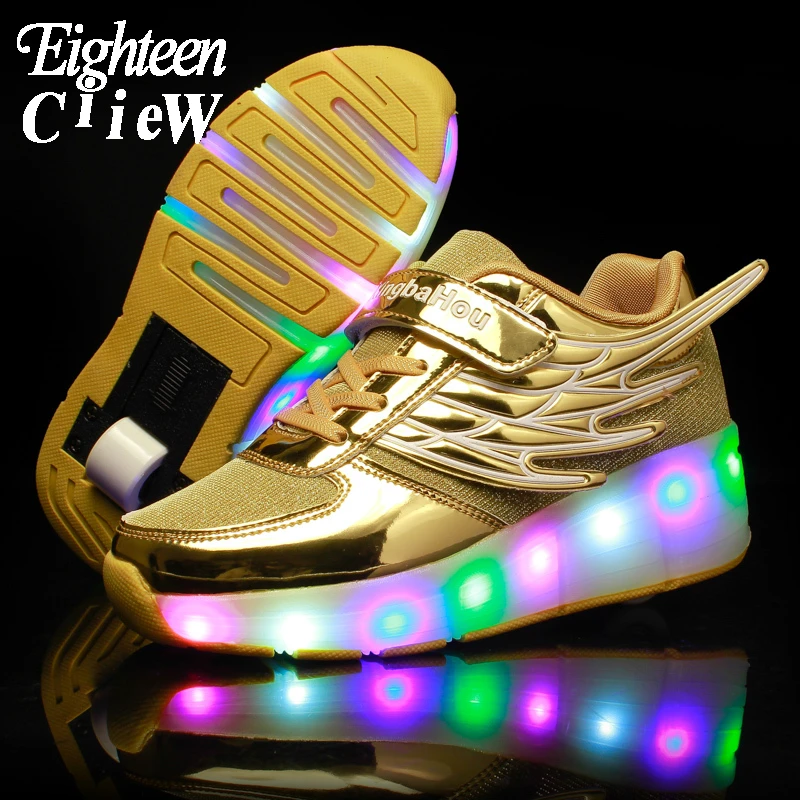 Chromatisch sofa Verwoesting Size 28 40 Kids Light Up Shoes with Wing Children Illuminating Rollers Led  Shoes Boys Luminous Sneakers Shoes with One Roller|Sneakers| - AliExpress