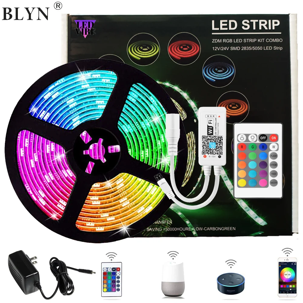 10M RGB 5050 Waterproof LED Strip Light WIFI Alexa Smart Home Power Full Kit US 