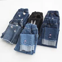 Kz9725 детская одежда с вышитыми персонажами мультфильмов; джинсы для девочек; осенние брюки; узкие брюки; Cool Flash