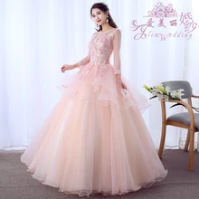 Сладкий 16 платье аппликации бисером бальное платье Бальные платья Романтический Длинный рукав Дебютант платье для Vestido de 15 anos