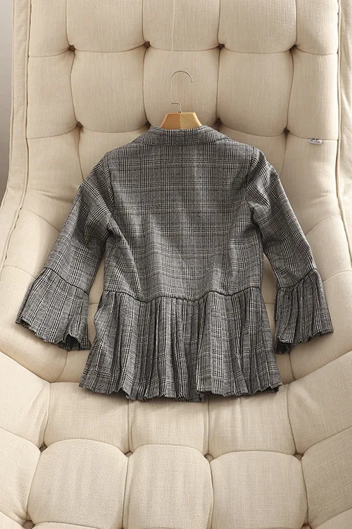 

Ue69 Spring Korean-style CHIC Wind Elegant Pleated Bell Sleeve Pattern Suit Jacket Women's Fashion Loose-Fit Leisure Suit