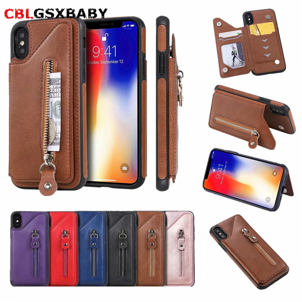 

PU Leather Zipper Case For iPhone 11 Pro Max X XS XR Retro Wallet Flip Stand Cover For iPhone 7 8 6 6S Plus Anti-fall Phone Case