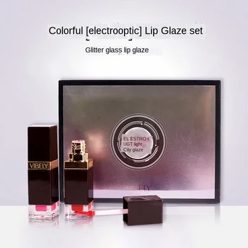 

Electro-optic Bright Color Glass Lip Glaze Three-color Gift Box Pearlescent Matte with Flash Lipstick