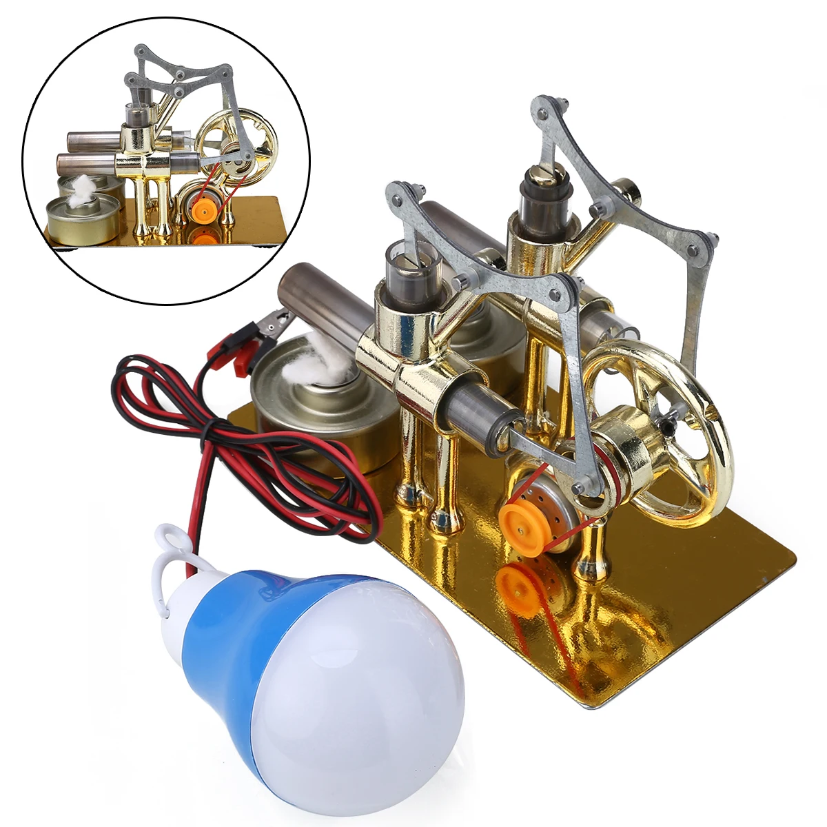 2019 New Double Cylinder Stirling Engine Motor Model Generator Miniature Toy  Heat Steam Education DIY Model Toy Gift For Kids