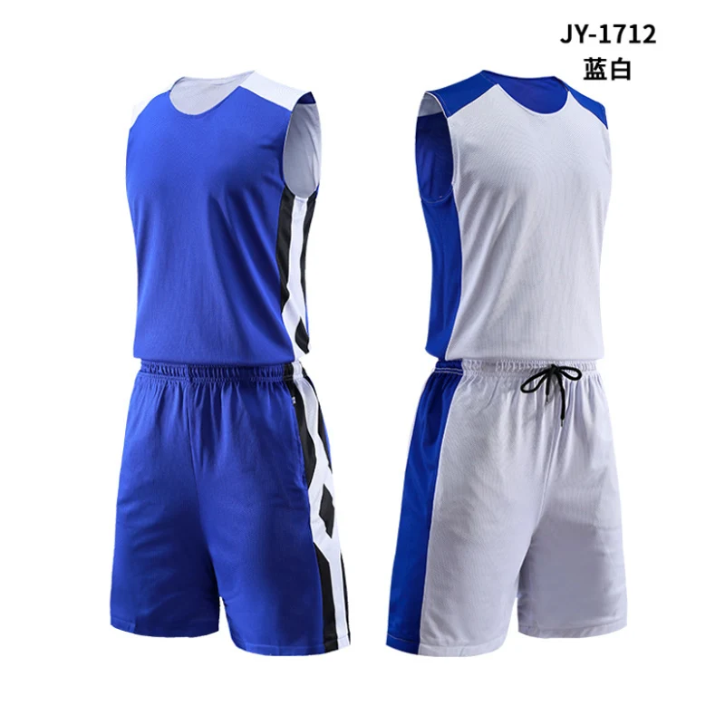 Мужские баскетбольные майки, набор двухсторонних дышащих быстросохнущих баскетбольных костюмов для колледжа, двухсторонние спортивные тренировочные костюмы - Цвет: blue  white