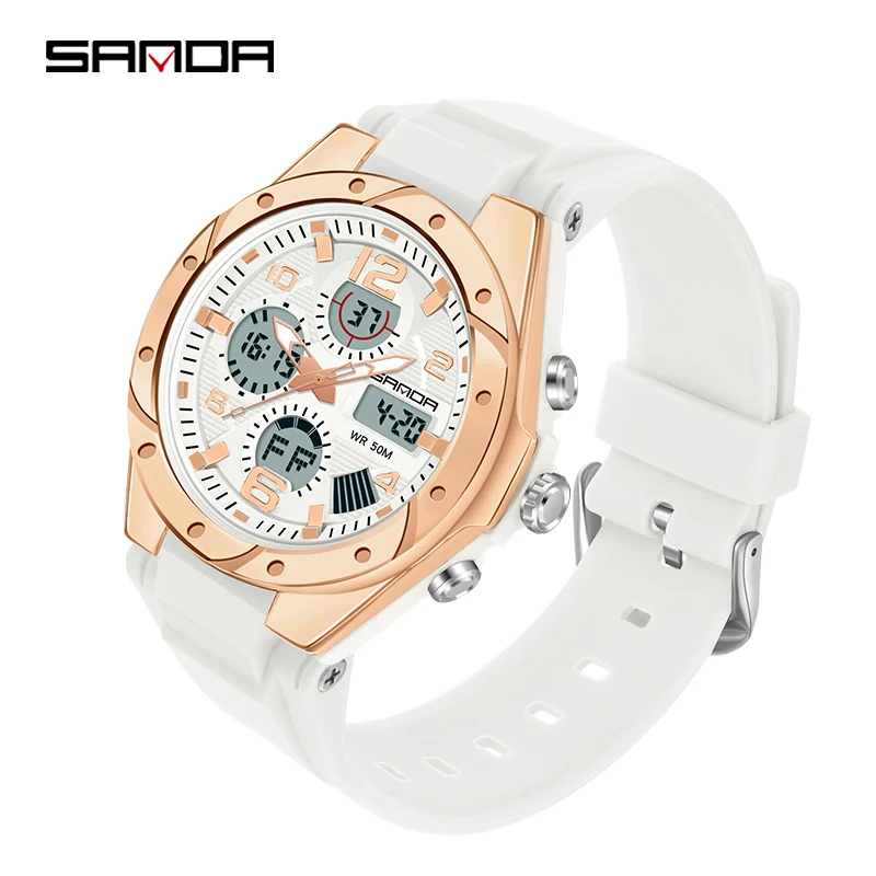 SANDA Luxury Ms LED Digital Sport Watch Fashion Casual Gold Wrist Watch Women Girl Military Waterproof Wristwatches Montre Dames 