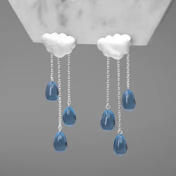 

INATURE 925 Sterling Silver Fashion Cloud Shape Blue Crystal Tassel Drop Earrings for Women Jewelry