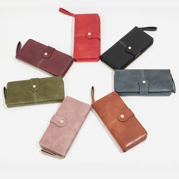 

2020 New Style Ancient Zip Fastener Wallet Pu Leather Ladies Two-fold Wallet Long Mobile Phone Bag Clutch Porte Monnaie Femme