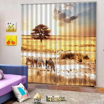 

One Set of 2Pcs Teen Animals Africa Decor 3D Print Darkening Curtain Drapes Window Treatment for Living Room