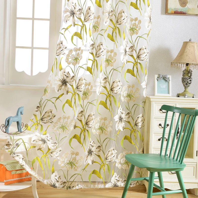 

Tropical Flower Leaf Tulle Curtains For Living Room Kitchen Window Screening Treatment Sheer Voile Curtain Drapes Door Blinds