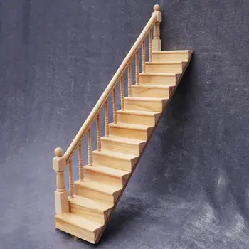 

1/12 Wooden Stair Stringer Step Staircase with Handrail Model Doll House Decor