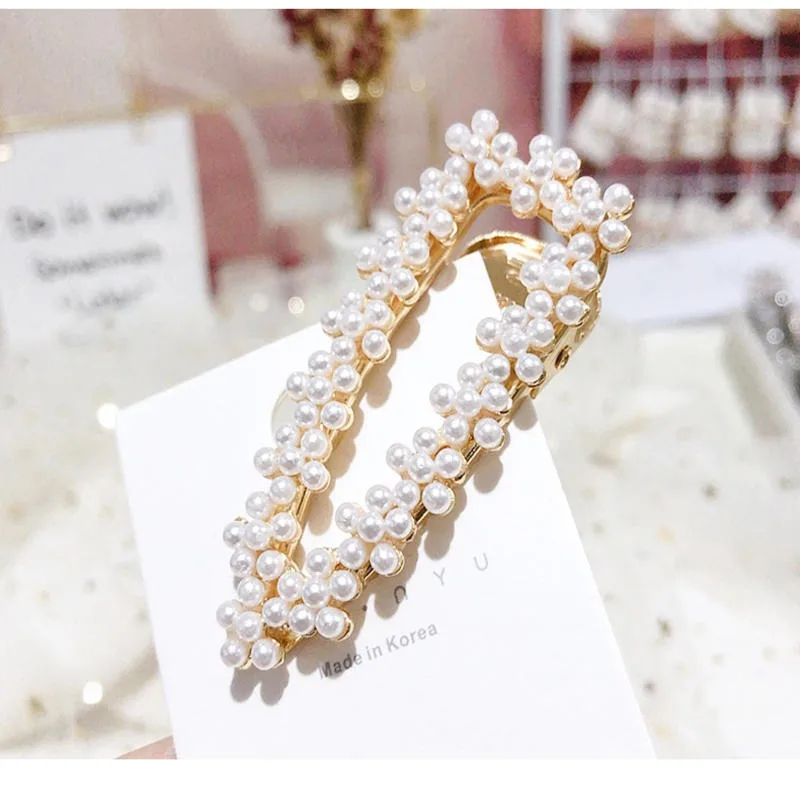 Korea Shiny Crystal Rhinestones Hairpins Geometric Waterdrop Imitiation Pearl Hair Clips Hair Accessories 2