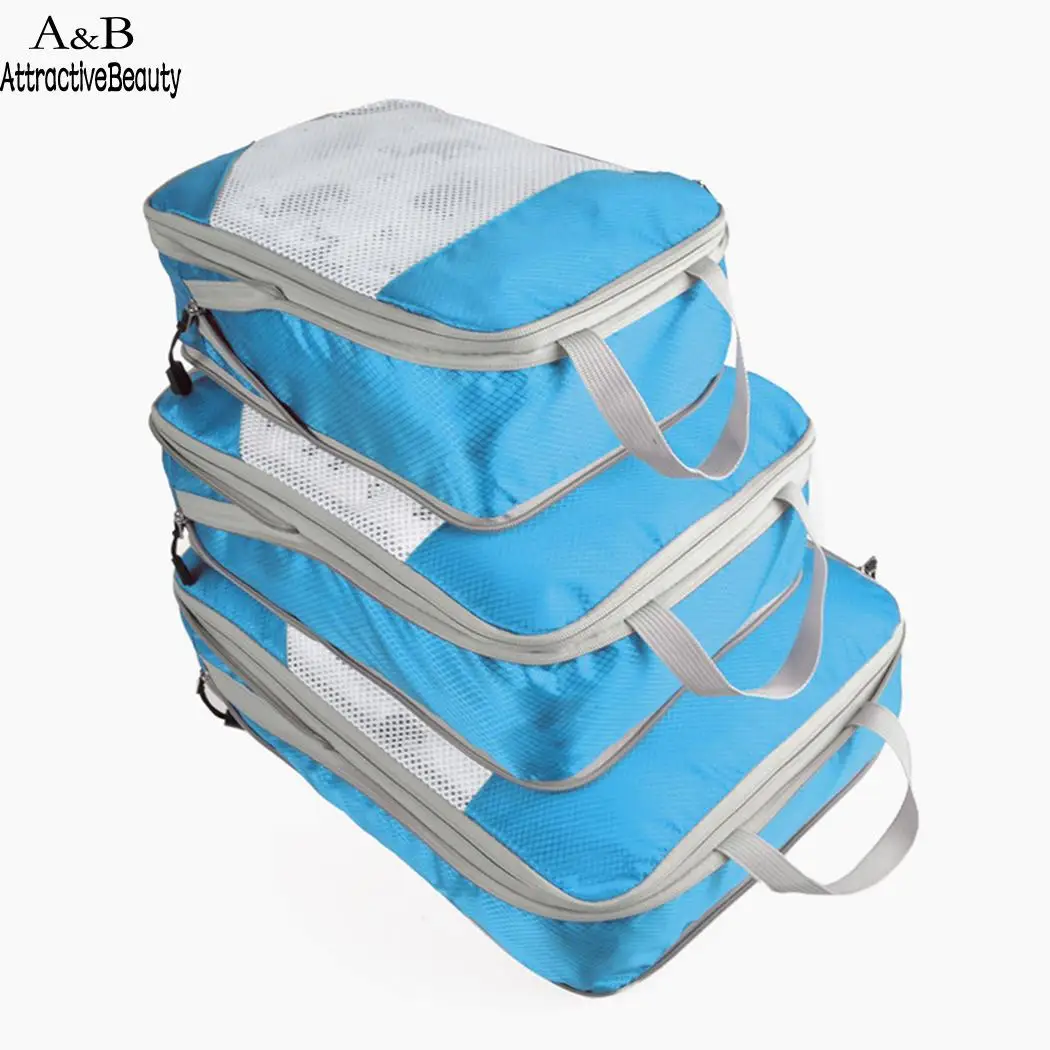 3Pcs Big Capacity Storage Nylon Bag Interior Compartment Organizer Zipper 1 Casual Square Travel |