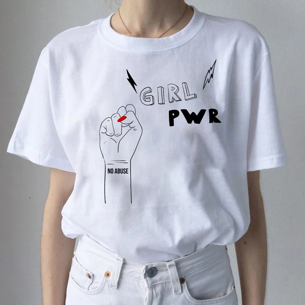

Girl Power Print T-shirt Women Harajuku White Cotton Casual Women Top&Tees 2019 Summer femme Custom t shirts