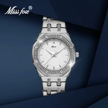 MISSFOX zegarki damskie srebrna końcówka sprzedaży luksusowej marki złote damskie modne zegarki diament genewa zegarek na rękę tanie tanio QUARTZ Przycisk ukryte zapięcie CN (pochodzenie) STAINLESS STEEL 3Bar Moda casual 12mm ROUND Hardlex 2717 21 3inch Nie pakiet
