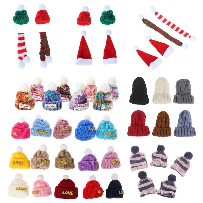 1/2/10pcs Random Knitted Hat Cute Doll Cap Fashion Colourful Headwear Accessories Mini Decorative Christmas Hat Scarf Towel