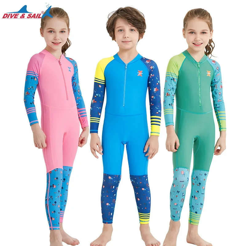 UPF 50+ Long Sleeve Full Swimsuit for Girls and Boys Snorkeling Diving Scuba and Pool Multi Water Sports DIVE & SAIL Kids Rash Guard Thin