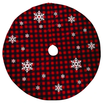 

Christmas Tree Skirt Red and Black Plaid Snowflake Ornament Carpet Floor Mat Base Cover Xmas New Year Party Decoration
