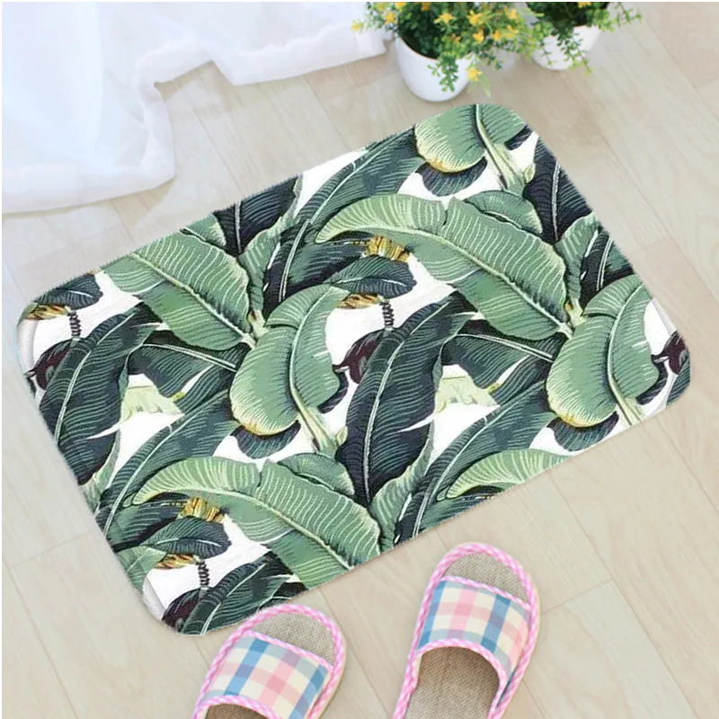 

Creative Green Leaves Printing Bath Mat Flannel Leaves Bathroom Non-slip Mat Simple Home Decor Door Mat Badmat tapis de bain