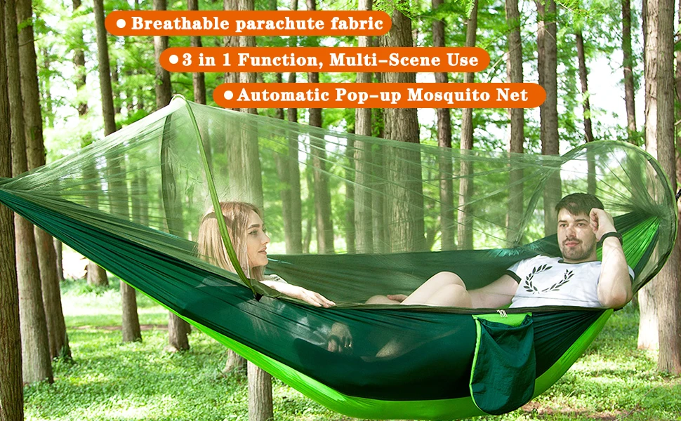 Camping Hammock with Automatic Pop-up Mosquito Net,Portable Oversized Double Hammock Swing Patio Furniture for Travel,Hiking