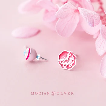 

Modian Tiny Fine Candy Enamel Silver Stud Earrings Fashion Cute Romantic 925 Sterling Silver Letter Studs Ear For Women Jewelry