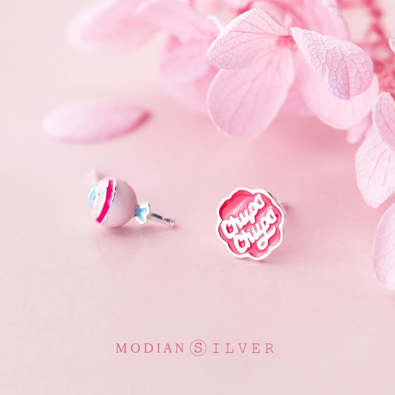 Modian крошечные тонкой конфеты эмаль Серебряные серьги гвоздики модные ювелирные