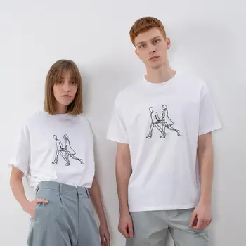 

Embroidery Cotton Round Neck Sweethearts Outfit Short Sleeve T-shirt Summer Short Sleeve Portrait Paint Matching Men's T-shirt