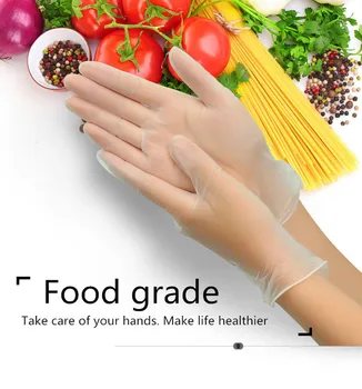 

100 pcs Food Grade PVC Disposable Plastic Gloves Food Cleaning Antistatic Plastic Gloves Kitchen Accessories