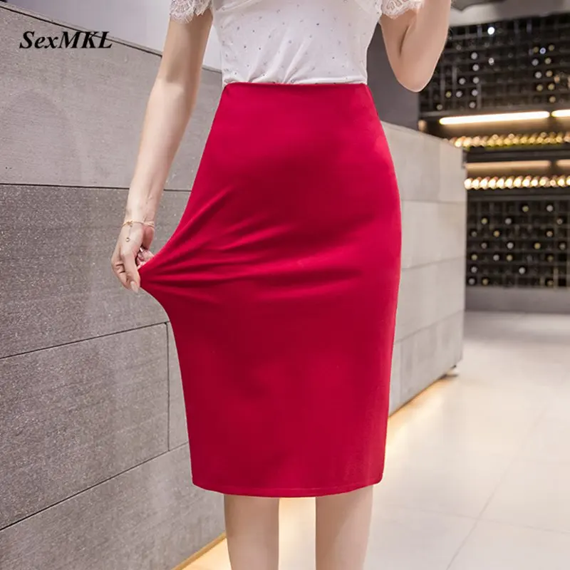 

Plus Size Pencil Skirts Womens 2019 Elastic Casual High Waist Sexy Office Ladies Black Red Jupe Femme Bodycon Skirt Women