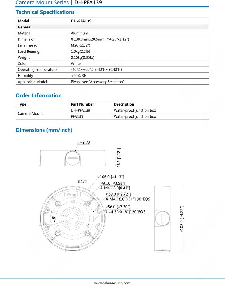 Горячая Распродажа DH-PFA139 Dahua Оригинальная камера Поддержка распределительная коробка водонепроницаемый cctv кронштейн