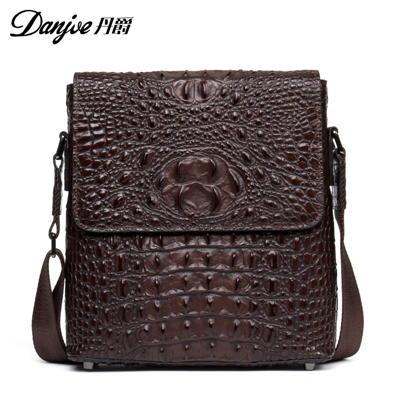 

New Style First Layer Cowhide Leather Single-shoulder Bag Verticle Crocodile Pattern ya hua bao Cover Type MEN'S Messenger Bag B