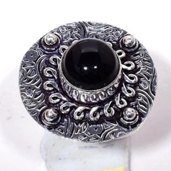 

Genuine Black Onyx Ring Silver Overlay over Copper , Hand Made Women Jewelry gift