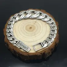 925 пробы Серебряный Тибетский буддизм мужской браслет ширина 19 мм шесть слов мантра Ом Мани Падме Хум звено цепи тайский серебряный браслет