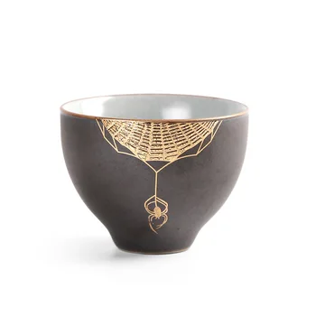 

Rust Glaze Gold Foil Ceramic Teacup Kung Fu Tea Set Single Cup Chinese Retro Cup Master Cup