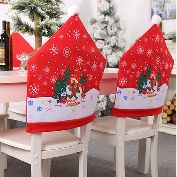 

Christmas Santa Claus Red Cap Chair Back Cover Dinner Table Case Decorations